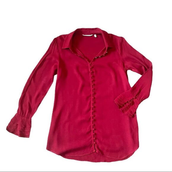 Soft Surroundings Button Front Poet Blouse in Moroccan Red - Picture 1 of 15
